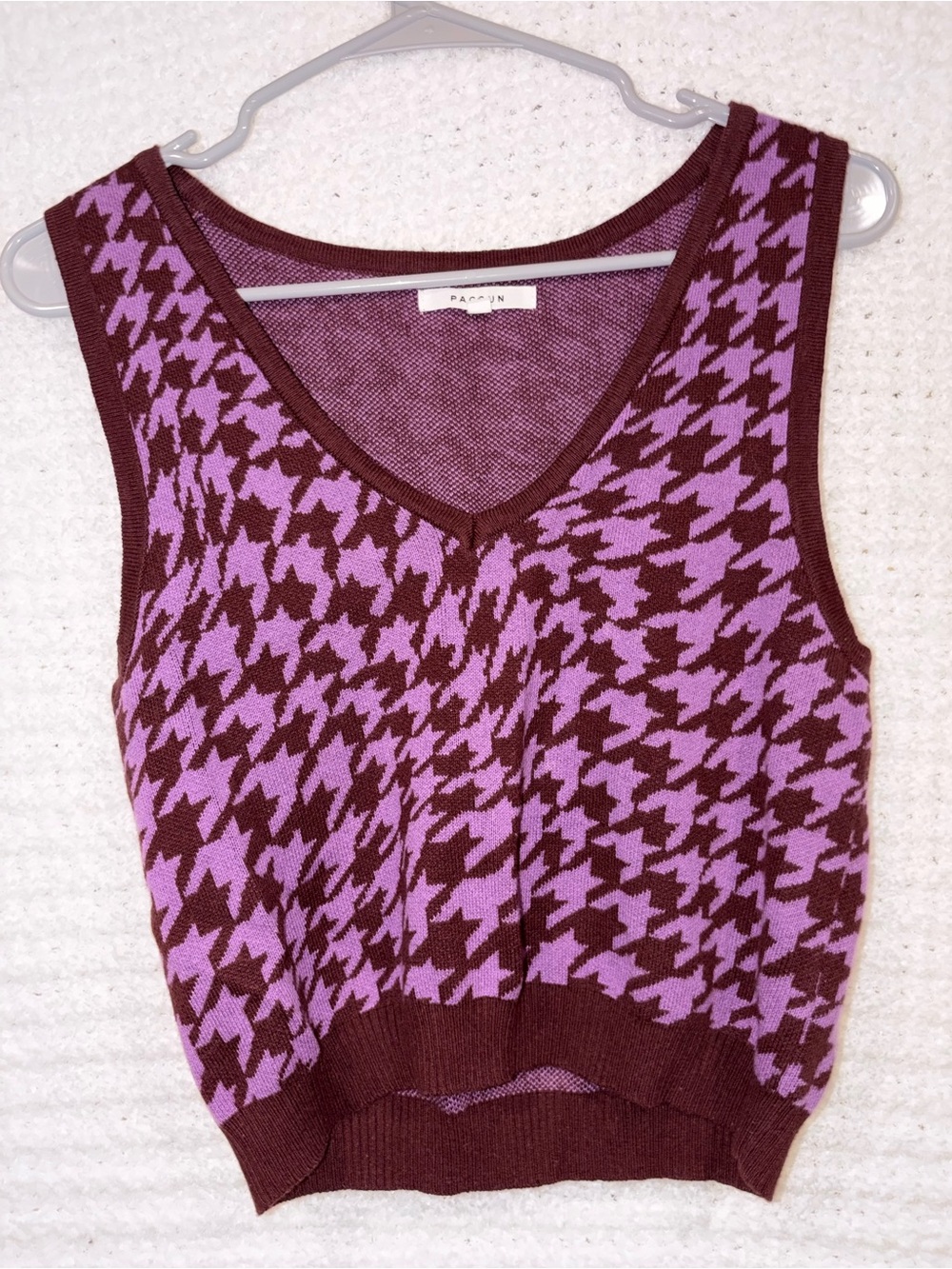 PacSun Purple & Maroon Houndstooth V-Neck Knit Tank